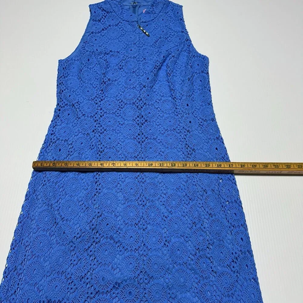Lilly Pulitzer Size M ALEXA Blue Crochet Lace Dress Sleeveless Zip Charm Shift - Picture 11 of 12